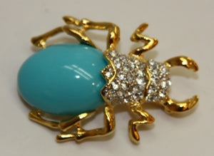 Gold-Crystal Turquoise Body Beetle Pin