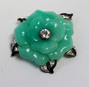 Jade Resin Flower Pin With Black Lined Leaves