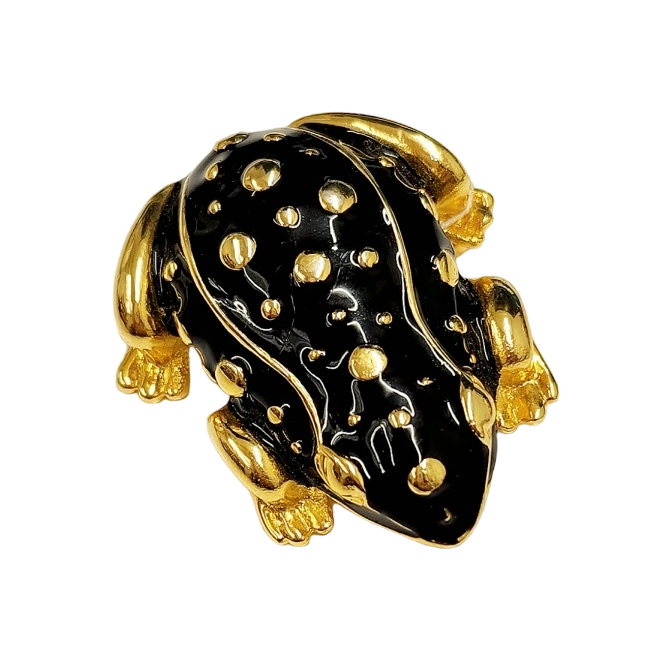 Gold Black Enamel Frog Pin