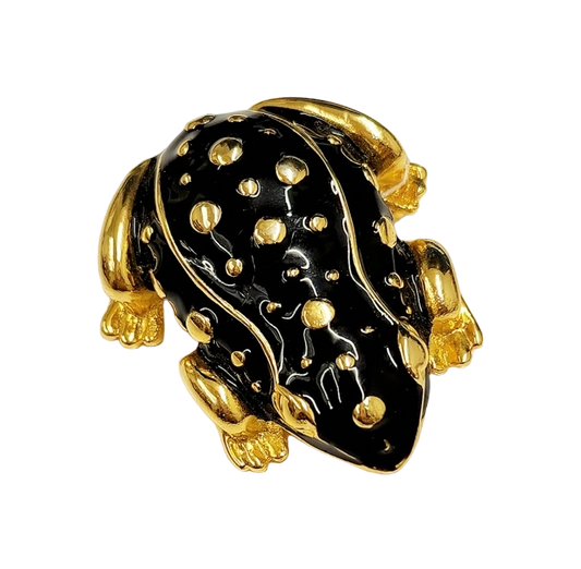Gold Black Enamel Frog Pin