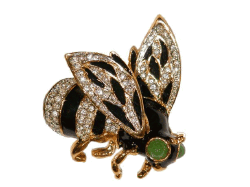 Gold and Crystal Black Enamel Bee Pin