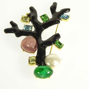 Black Enamel and Multi Pastel Stones Branch Pin