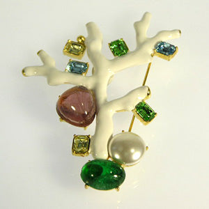 White Enamel and Multi Pastel Stones Branch Pin