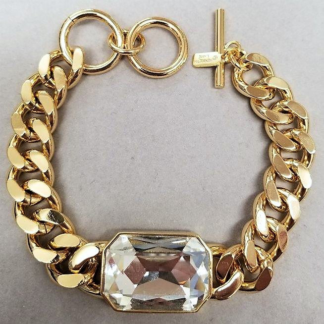 8 - 9" Adjustable Gold Chain with Crystal Stone Toggle Bracelet