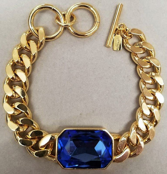 8 - 9" Adjustable Gold Chain with Sapphire Stone Toggle Bracelet
