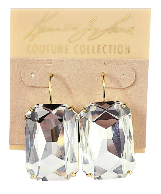 3-4 x 1" Crystal Rectangle Stone Gold Fishhook Earring