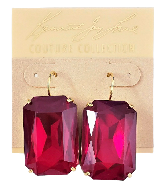 3-4 x 1" Ruby Rectangle Stone Gold Fishhook Earring