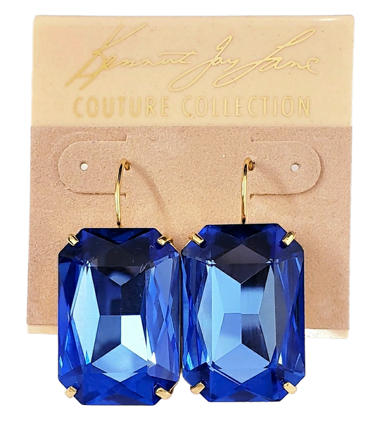 3-4 x 1" Sapphire Rectangle Stone Gold Fishhook Earring