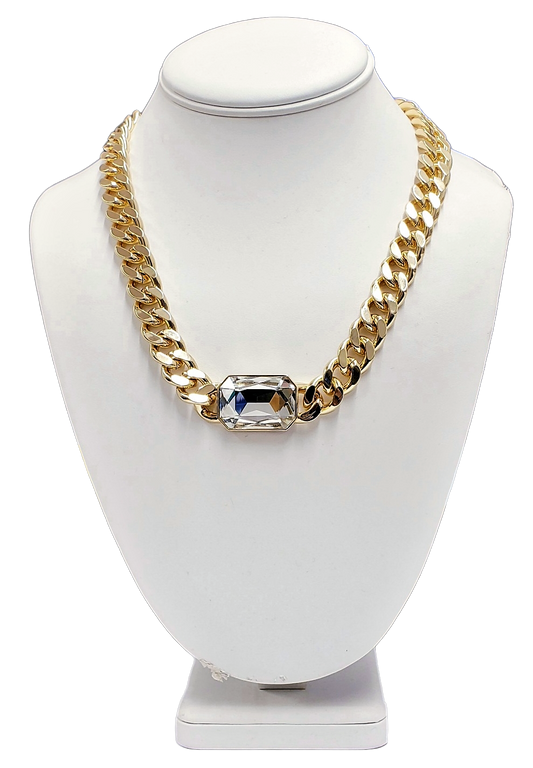 18.5" - 21.5" Adjustable Gold Chain with Crystal Stone Front Toggle Necklace