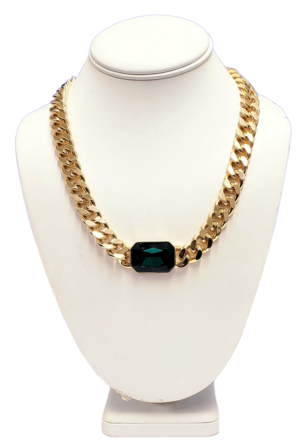 18.5" - 21.5" Adjustable Gold Chain with Emerald Stone Front Toggle Necklace