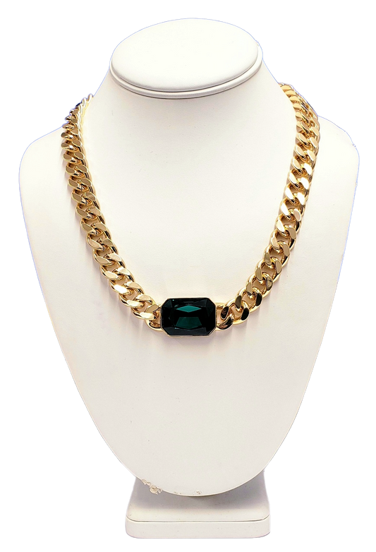 18.5" - 21.5" Adjustable Gold Chain with Emerald Stone Front Toggle Necklace