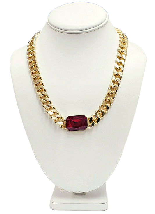 18.5" - 21.5" Adjustable Gold Chain with Ruby Stone Front Toggle Necklace