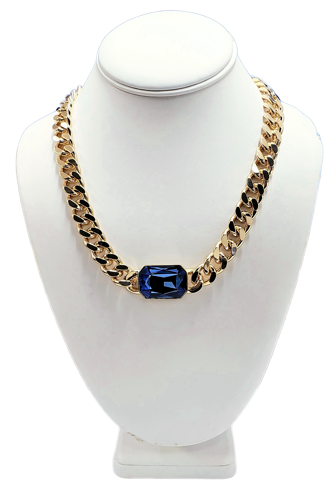 18.5" - 21.5" Adjustable Gold Chain with Sapphire Stone Front Toggle Necklace