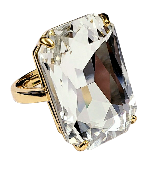 3-4 x 1" Gold with Rectangle Crystal Stone Adjustable Ring