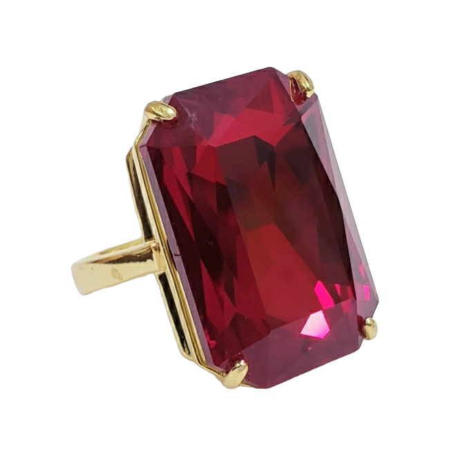 3-4 x 1" Gold with Rectangle Ruby Stone Adjustable Ring