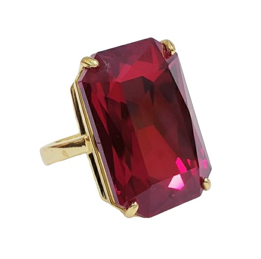 3-4 x 1" Gold with Rectangle Ruby Stone Adjustable Ring