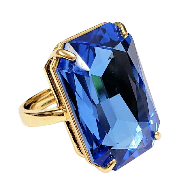 3-4 x 1" Gold with Rectangle Sapphire Stone Adjustable Ring