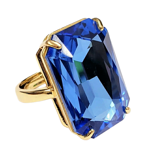 3-4 x 1" Gold with Rectangle Sapphire Stone Adjustable Ring