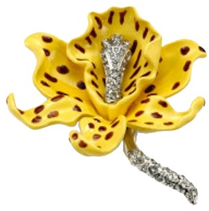 Silver Yellow Brown Spots Enamel Orchid Pin