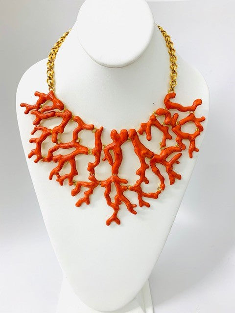 16" Medium Coral Branch Bib Necklace