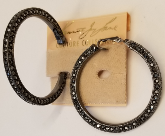 Hematite Pave' Clip Hoop Earring