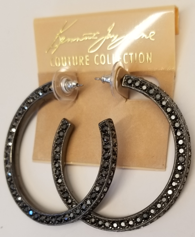 Hematite Pave' Pierced Hoop Earring