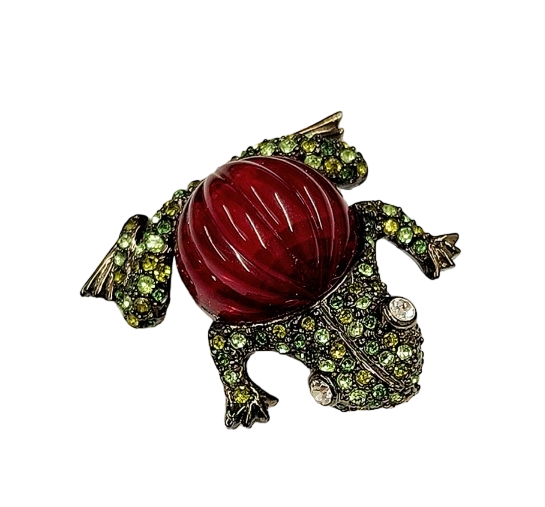 Gunmetal-Multi Green With Flaw Ruby Body Frog Pin