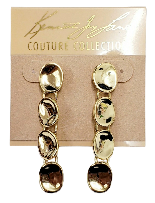 2" Polished Gold Wavy Round Disc Drop Pierced Earring