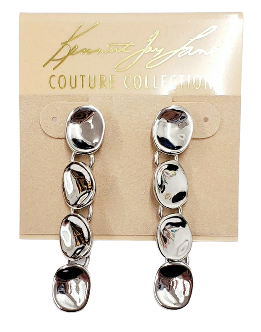 2" Polished Silver Wavy Round Disc Drop Pierced Earring