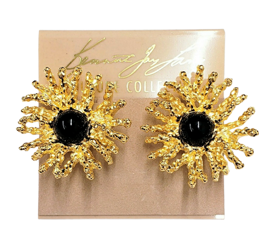 Gold Coral Reef with Black Center Pierced Earring