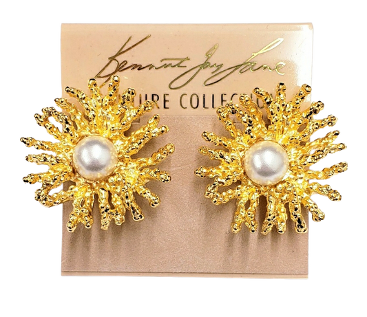 Gold Coral Reef with Pearl Center Pierced Earring