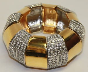 Silver-Crystal Polished Gold Wedge Stretch Bracelet