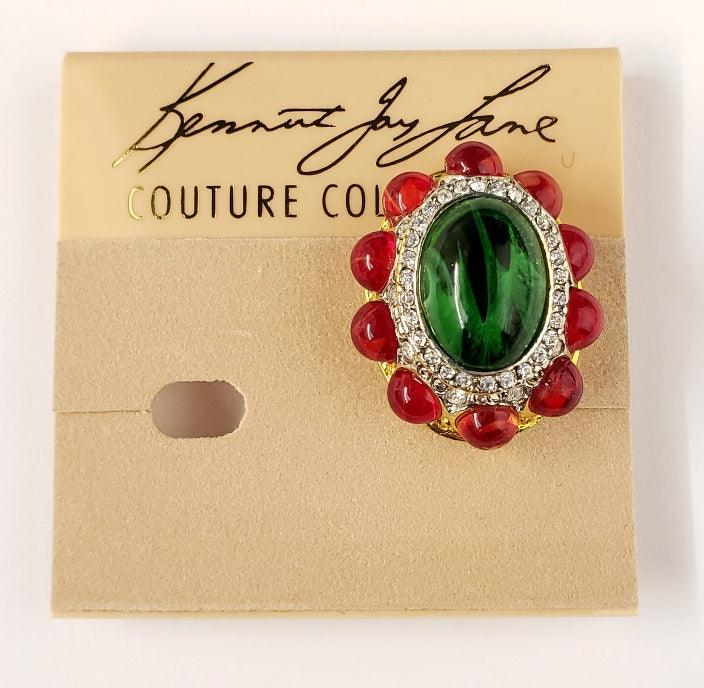 Flaw Emerald Center- Flaw Ruby Sides Clip Earring