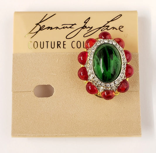 Flaw Emerald Center- Flaw Ruby Sides Clip Earring