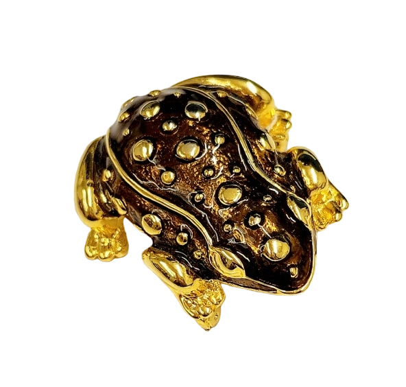 Gold Dark Brown Enamel Transparent Frog Pin