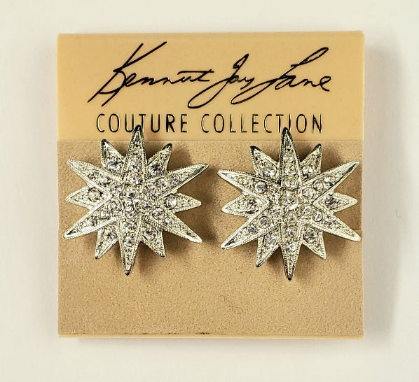 Silver Crystal Starburst Clip Earring