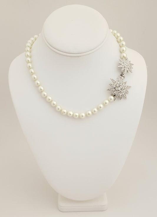 18" light cultura pearl rhodium-rhine starburst clasp necklace