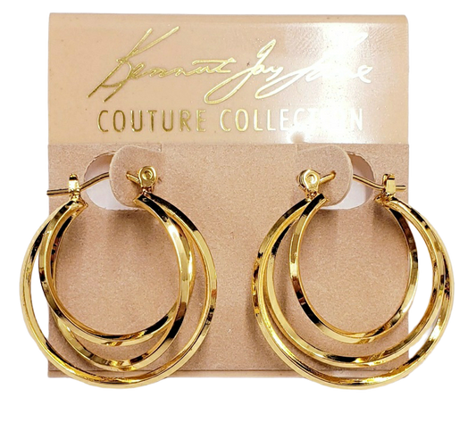 Polished Gold Triple Interlocking Hoop Pierced Earring