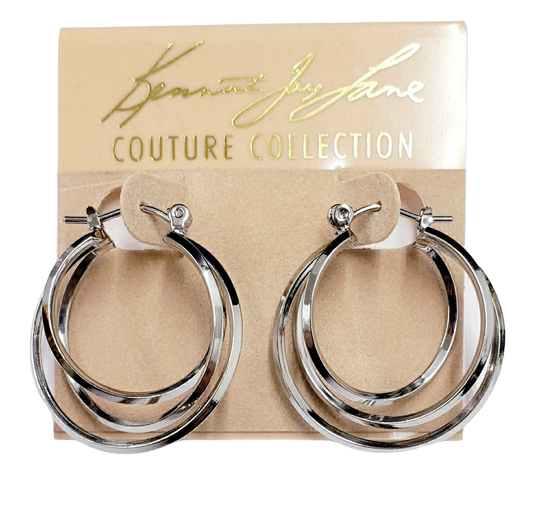 Polished Silver Triple Interlocking Hoop Pierced Earring