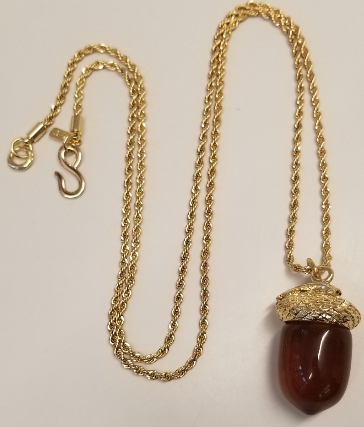 34" Gold Chain Tortoise Acorn Pendant Necklace