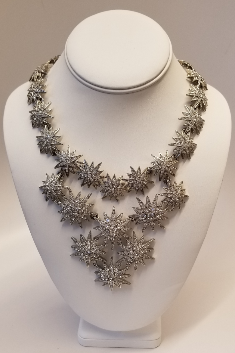 15"-19" Sliver- Crystal Starburst Bib Necklace