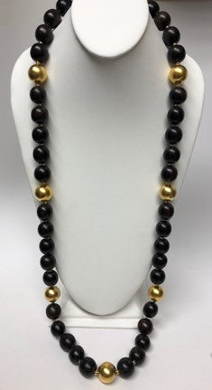 38” Dark Wood and Satin Gold Necklace