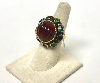 Gold and Black Ruby Center Button Ring
