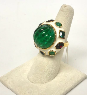 Gold And White Emerald Center Button Adjustable Ring