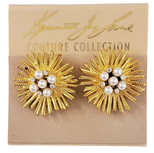 Gold with Rhinestone & Pearl Center Pierced Earring