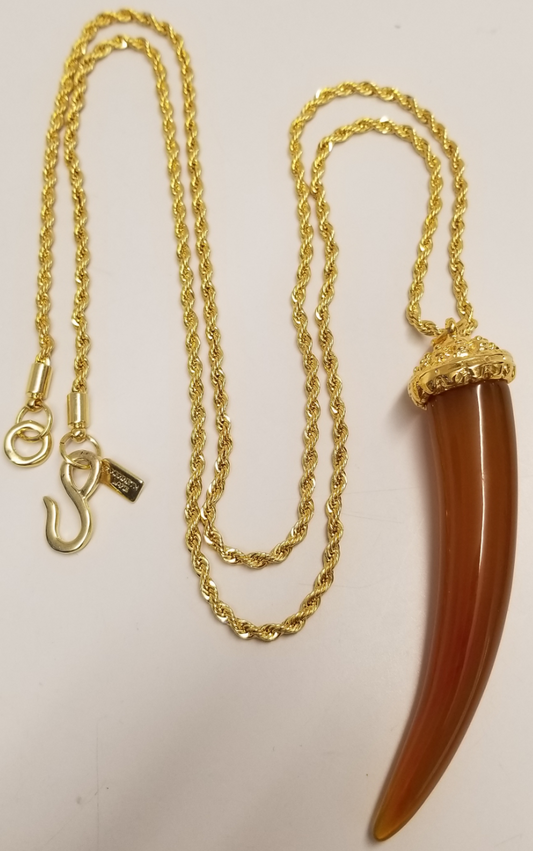 34" Amber Tusk on Gold Chain