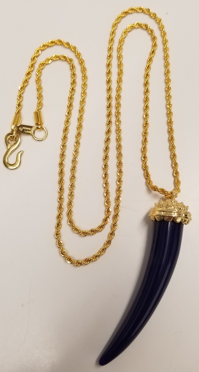 34" Lapis Tusk on Gold Chain