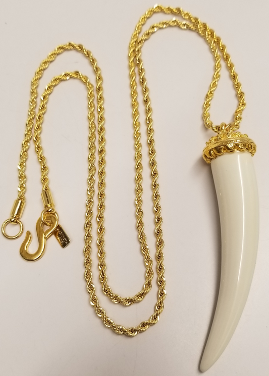 34" Gold Chain Ivory Saber Tooth Pendant Necklace