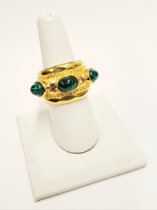 Polished Gold Flawed Emerald Cabochon stones Adjustable Ring