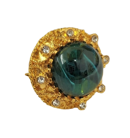 Gold with Crystal Flaw Emerald Cabochon Center Ring